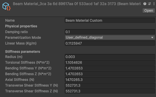 BeamMaterial with user-defined diagonal stiffness
