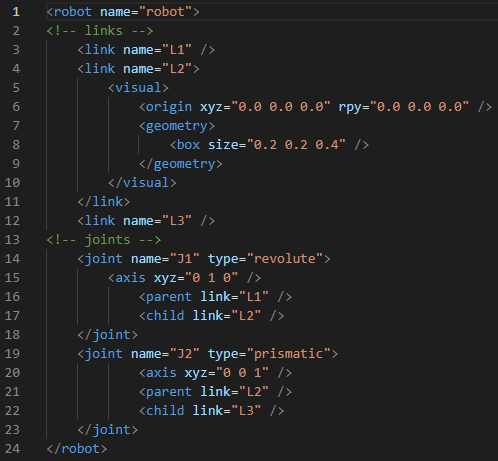 Corresponding URDF code block