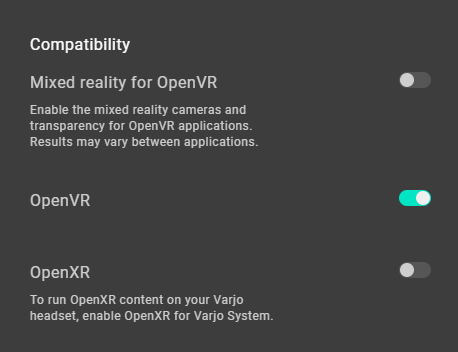 Varjo Base settings