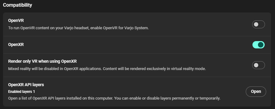 Varjo Base settings
